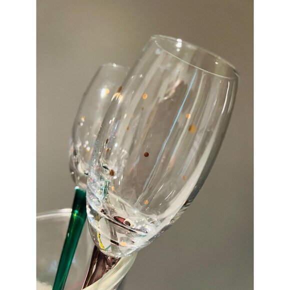 Set of 4 Color Stem Champagne Flutes Matching Vase – Hand-Blown Glass - Picture 5 of 12